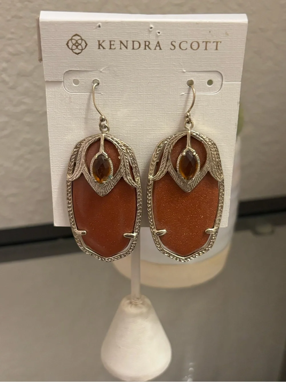 Kendra Scott Darby Vintage Statement Earrings-Goldstone & Cognac Amber Rare